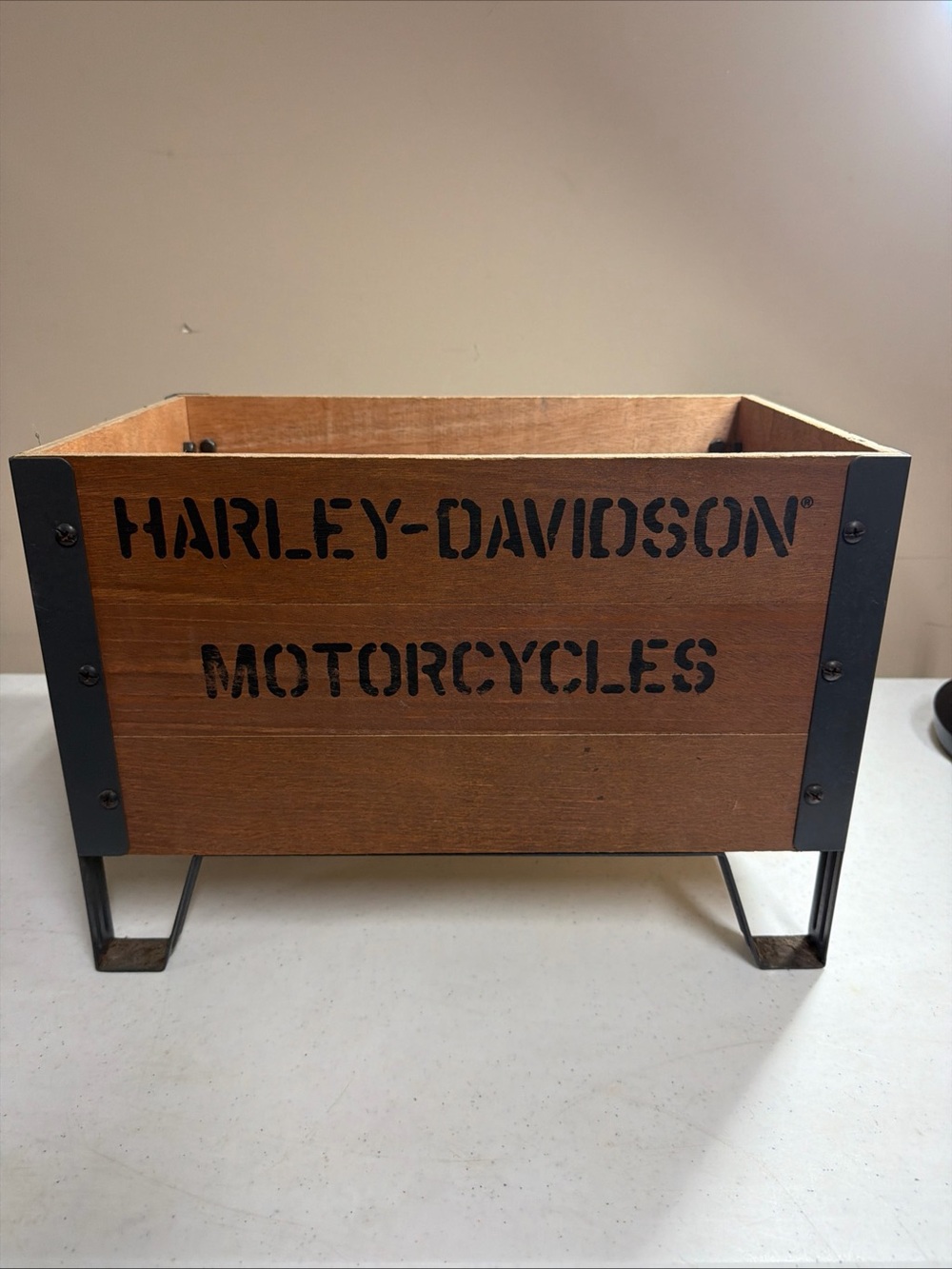 Harley-Davidson Wooden Storage Crate in Brown and Black